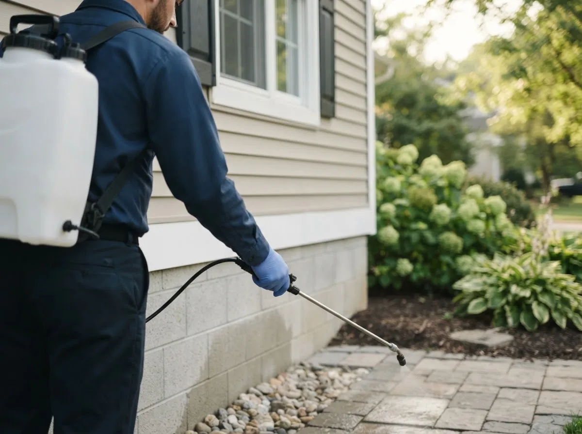 Pest control technician inspecting a home in Wynot, NE
